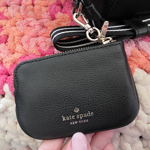 kate spade Black Leather Tote with Striped Detachable Strap - Picture 3 of 7